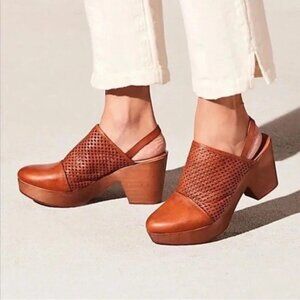 Free People Logan Perforated Leather/Wood Slingback Clogs FP3 Revolver EU Sz 37